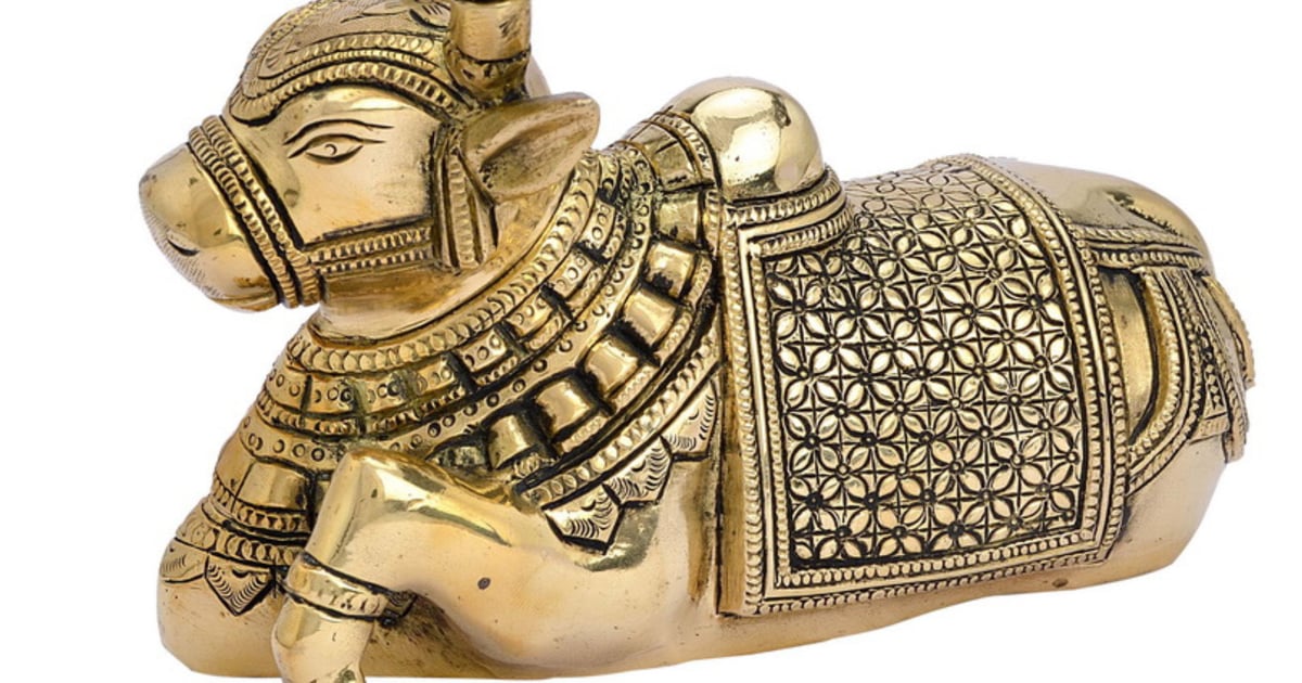 "Brass Lord Shiva Sitting Nandi" Divine Hindu God Sculpture for Home